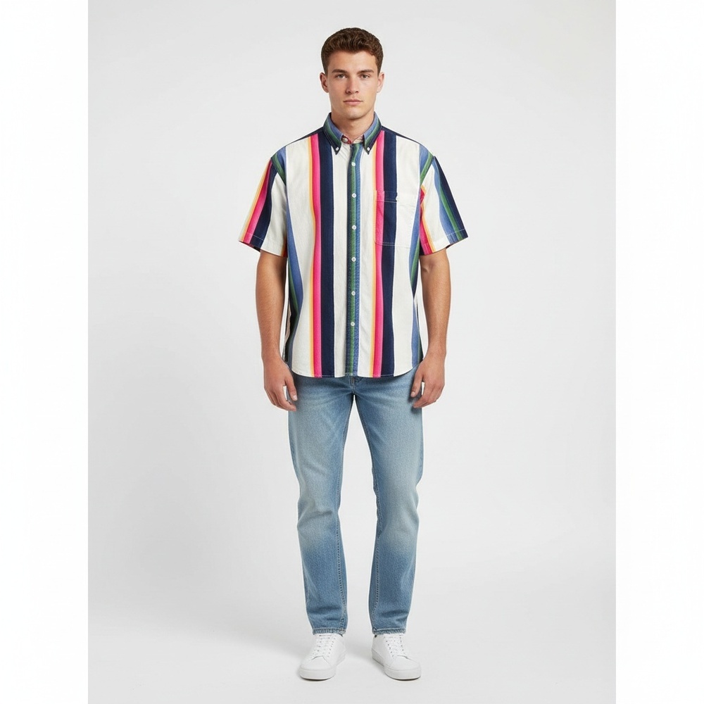 Vintage Ralph Lauren CHAPS Multi-Color Striped Short Sleeve Button Up Shirt